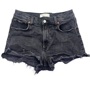 Abercrombie & Fitch Black Denim Shorts High Rise Distressed Cutoff Sz 28 Fit 29"